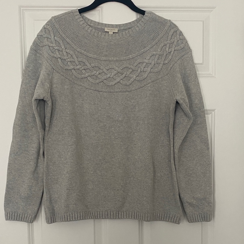 Talbots Light Gray Cable Knit Sweater